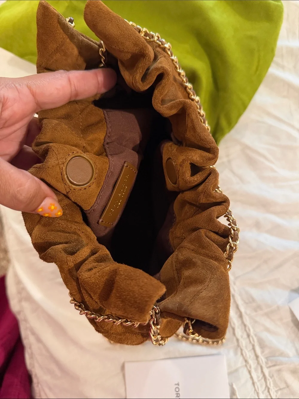 Tory Burch Fleming Chestnut Suede leather  mini hobo  Bag